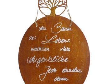 Schild Edelrost oval "Baum des Lebens",silber,Spruch,Garten,Motivation,Achtsamkeit,Geschenkidee.Handarbeit,