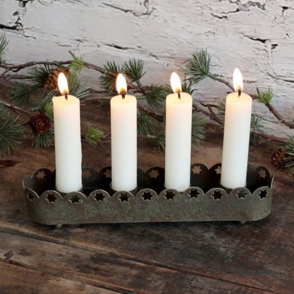 Kranz Adventskranz Kerzenhalter Advent 4er Dekoration Tischdeko Tisch dekorieren Chic Antique mit Spitzenkante antique messing