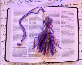 Vibrant Glitter Purple Striped  Tassel Bookmark