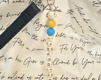 I AM WHO Keychain, Silicone Wood Bead Christian Gift