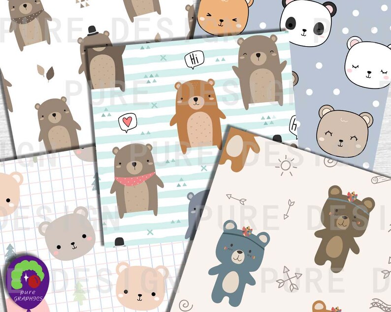 B_S_0042 | 19 Designs Cute Bear Patterns Seamless Digital Paper ...