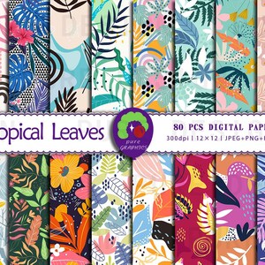 Pode incluir: 80 papéis digitais com padrões de folhas tropicais em várias cores e estilos. Os papéis são de 12x12 polegadas e 300 dpi. Os papéis estão disponíveis nos formatos JPEG, PNG, PDF e AI.