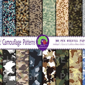 B_S_0032 | 80 Designs Classic Camouflage Patterns Seamless Digital Paper | Military Green, Desert & Urban Camouflage Designs