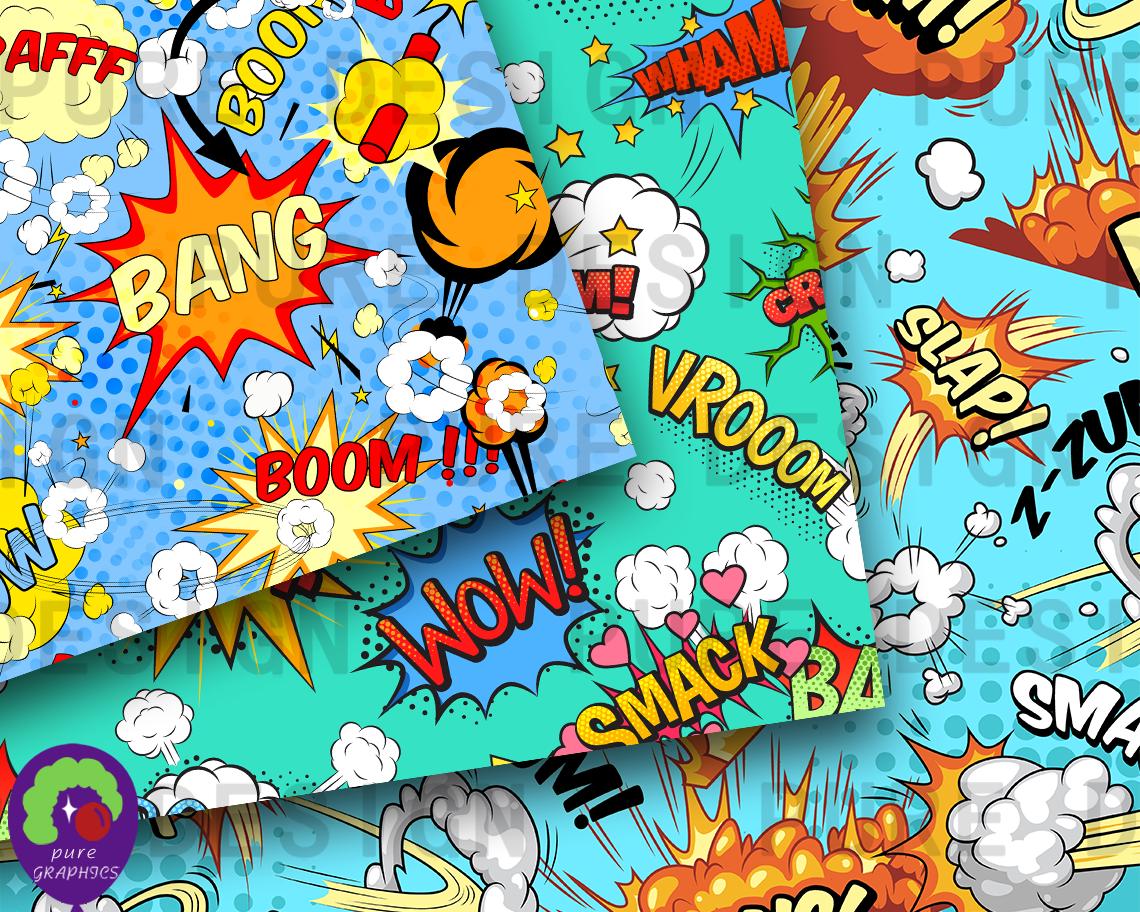B_S_0219 | 28 Designs Comic Pop Art Seamless Digital Paper | Comic Book ...