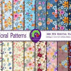 B_S_0119 | 100 Designs Floral Patterns Seamless Digital Paper | Vibrant Flowers in Soft Colors | Scrapbooking, Crafts, Invitations & DIY