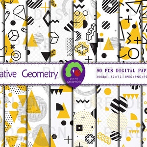 B_S_0254 | 50 Designs Creative Geometry Seamless Digital Paper | Geometric Patterns | Abstract Designs  | Yellow and Black | Modern Patterns