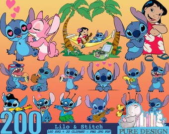 Lot de 200 modèles de fichiers de coupe SVG Lilo et Stitch | Point de Lilo | Point SVG | Point de téléchargement instantané | Point Clipart Vectoriel