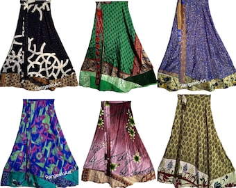 Indian Silk Sari Wrap Skirts, Maxi Skirt, Bohemian Skirts, Hippie Skirts, All soft and shiny skirts