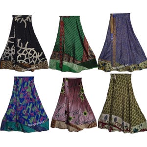 ON SALE Vintage Silk Sari wrap skirt Hippie Sarong Bohemian Beach skirt Double Layer Multicolor | 48" waist 36" Long | Assorted image 6