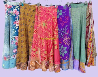 Indian Old Sari zijden lange rok Wikkelrokken Groothandel Veel maxi-rok, boho-zijden rokken, hippierokken, zijden sari-rokken