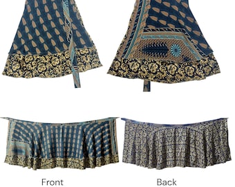 Regular Mini Sari wrap skirt Hippie Sarong Bohemian Beach skirt Double Layer 21" Length