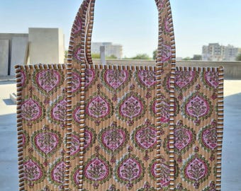 Torba bawełniana pikowana z nadrukiem, dwustronna torba na zakupy