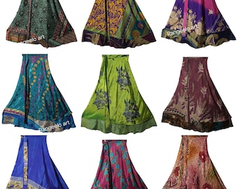 ON SALE Vintage Silk Sari wrap skirt Hippie Sarong Bohemian Beach skirt Double Layer Multicolor | 48" waist 36" Long | Assorted