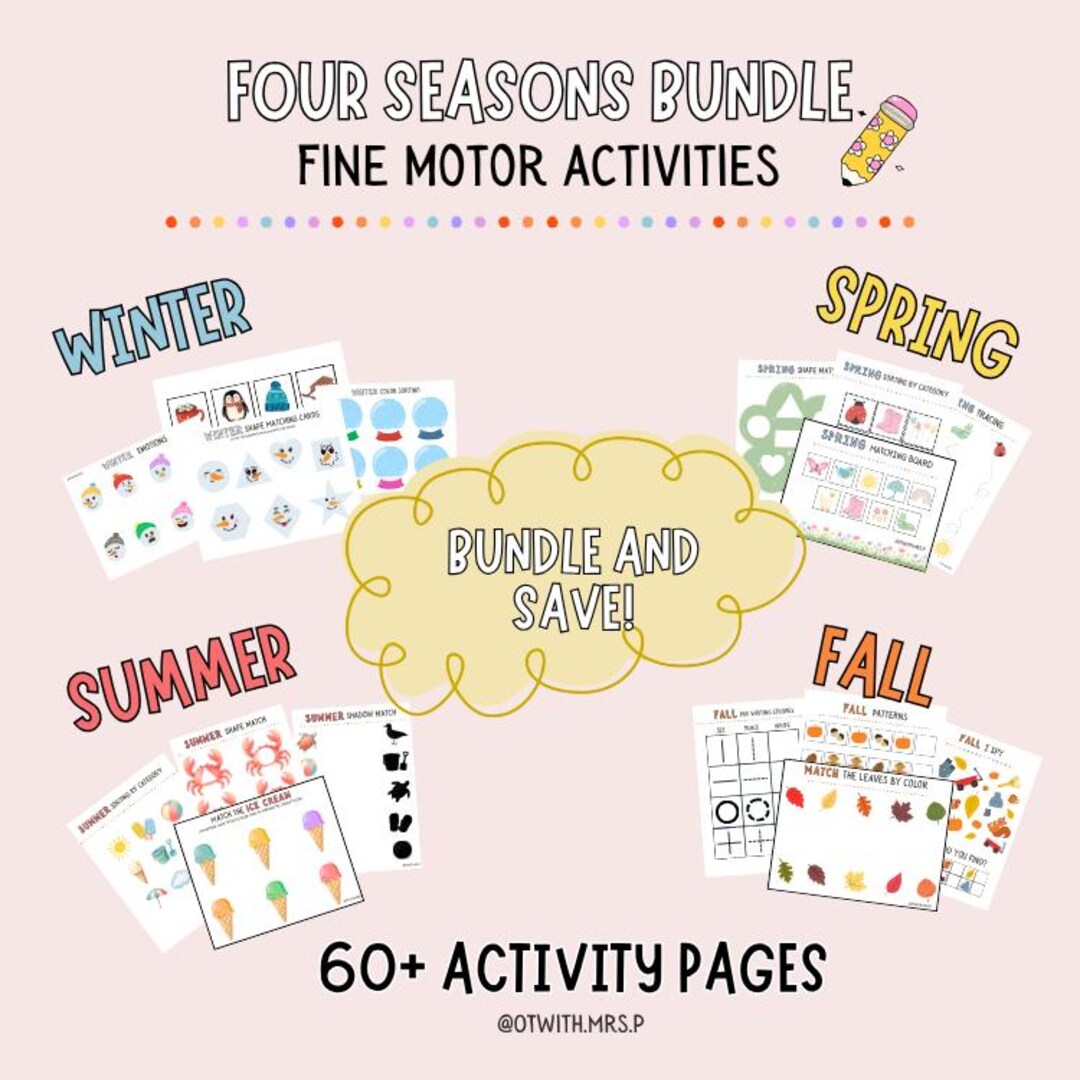 Preschool Fine Motor Activities Bundle | Seasonal Printable Worksheets ...