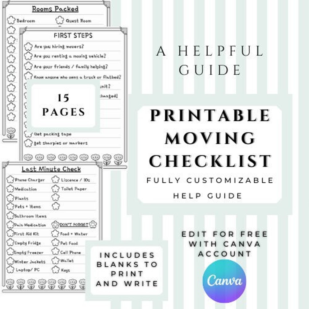 Moving Checklist Printable Blanks Fully Customizable - Etsy