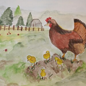 Hen Watercolor on Canvas/ Hen and Chicks/ Chicken Coop Art/ Ready to Hang/ Gallery Wrapped Canvas/ Debi Garcia-Benson orders Original Watercolor