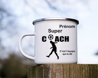 Mug en acier émaillé personnalisable coach foot