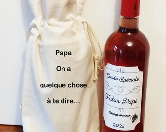 Sac à vin + étiquette annonce grossesse grand-parents