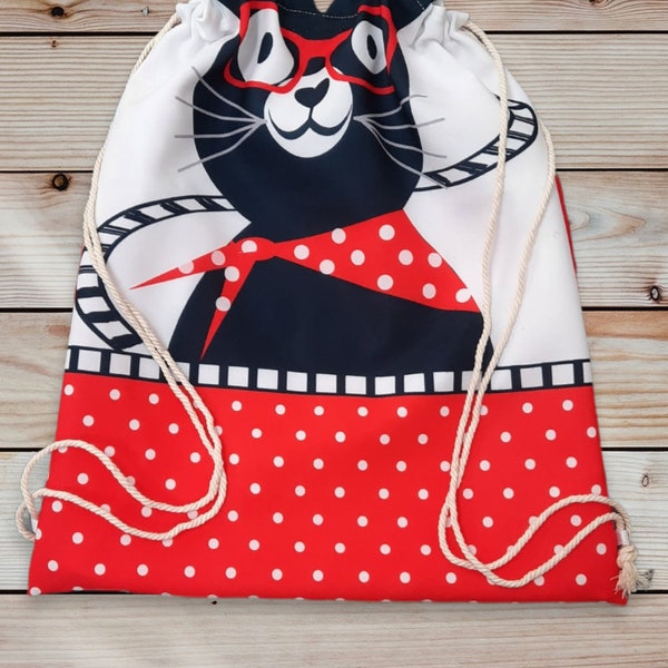 Kit couture sac à dos pochon chat "Je rentre en maternelle", sac crèche