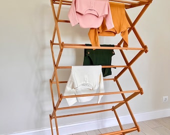 Wooden towel drying rack, wood clothes drying rack, clothes drying place, laundry room storage, clothes ladder, laundry room towel rack