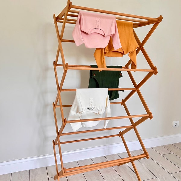 Wooden towel drying rack, wood clothes drying rack, clothes drying place, laundry room storage, clothes ladder, laundry room towel rack