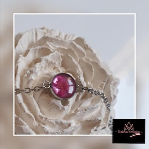 Bracelet for woman, epoxy resin, dried flower and stainless steel chain, adjustable, handmade jewelry.