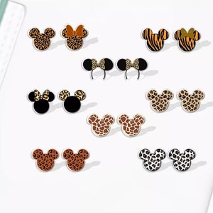 Boho Animal Print Mouse Earrings/Minnie Cheetah Print/Safari Mouse Earrings/Animal Kingdom/Handmade/Stud Earrings/Nickel Free/Hypoallergenic