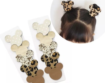 Mickey Mouse Hair Clips, Disney Hair Clips, Faux Leather Clips, Disney Barrettes, Disney Accessories, Mickey Ears,  Mouse Ears