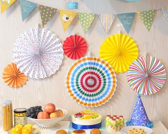 8/6pcs Mixed Paper Party Fans Flowers Hanging Wedding Party Tissue Table Decortaion