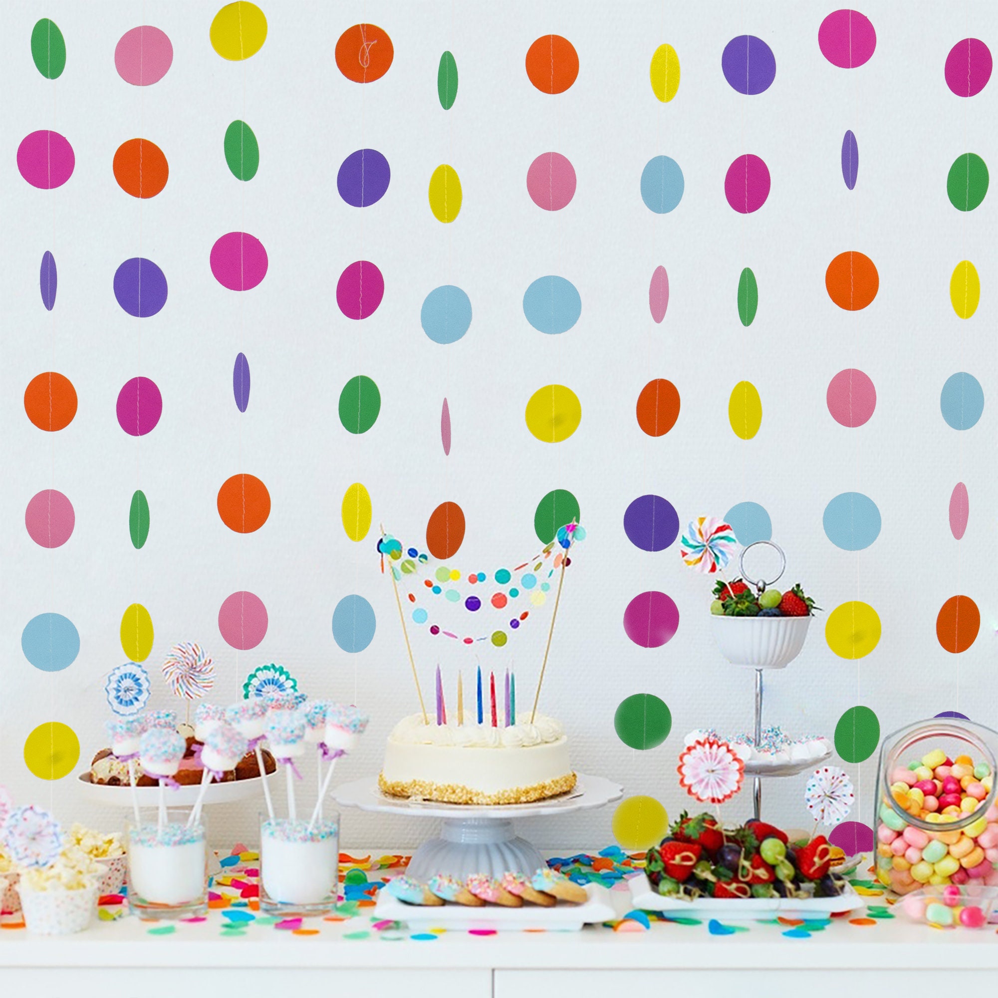 Paper Garland, Birthday Decorations, Birthday Party Decor, Birthday Banner,  Circle Paper Garland, Nursery Decor, Baby Shower, KC-1090 