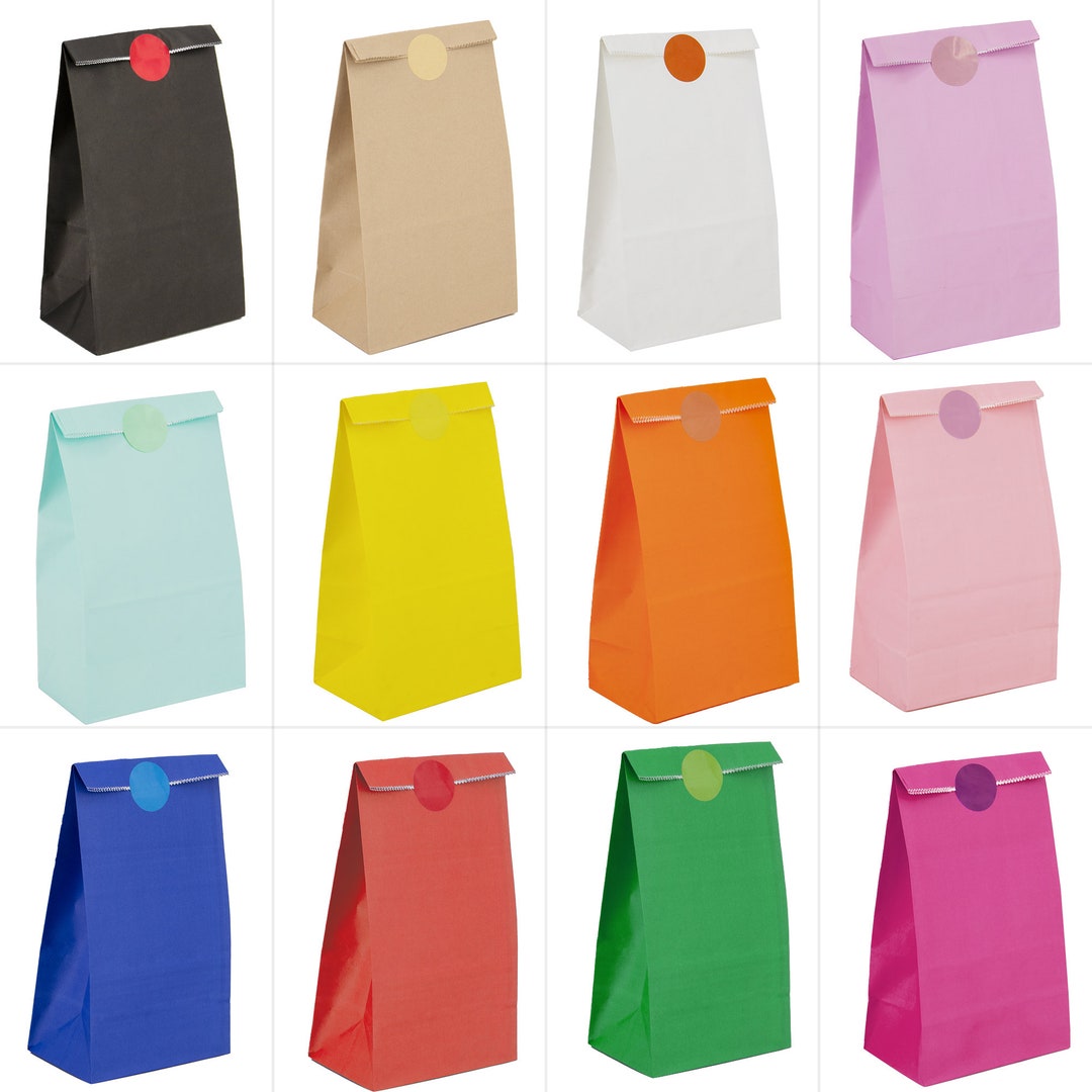 20 100PCS Paper Party Bags Candy Colourful Macaron With Stickers Sweet