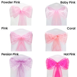 1 10 20 30 50 60 100 110pcs 22 X 280cm Organza Sashes Chair Cover Bow Sash Fuller Wider Bows Wedding Party Decor image 5