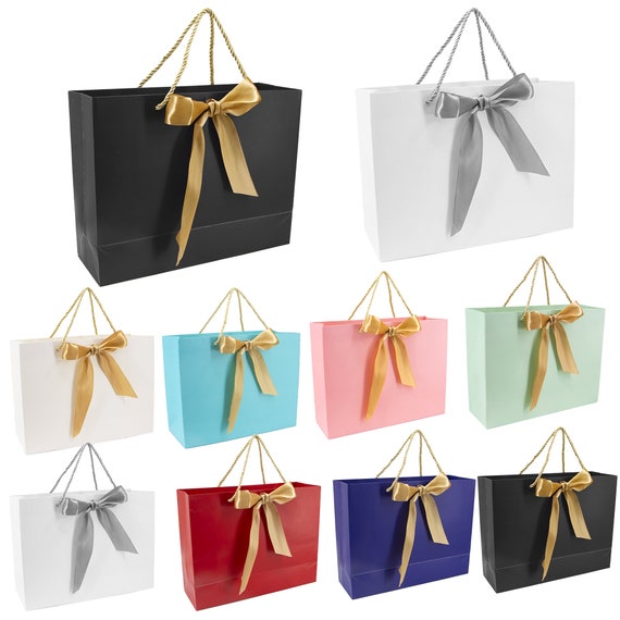 12 Pack Black Gift Bags with Ribbon Handles, Large Gift Bags with Tissue  Paper, Black Kraft Paper Gift Bags for Shopping, Small Business, Wedding