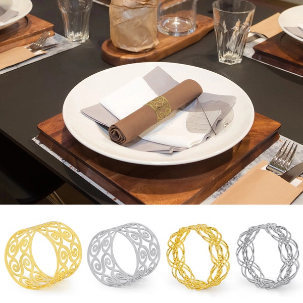 6 12PCS Metal Napkin Rings Gold Baroque Wrap Roll Holder Design Wedding Party Dinner Table Decor