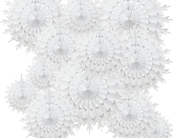 12 Packs Xmas Christmas Decorations Mix Tissue Paper Fan Party Fan Snowflake Wedding Decoration Fan