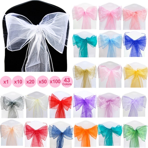 1 10 20 30 50 60 100 110pcs 22 X 280cm Organza Sashes Chair Cover Bow Sash Fuller Wider Bows Wedding Party Decor