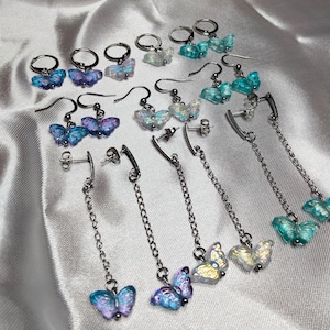 Butterfly collection, Y2k/aesthetic style, Butterfly earring, short and long, 3 colors, glass beads, Stainless steel,