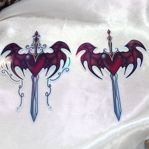 Sticker autocollant "Love & Blade" Holographique - Ailles de dragon - cœur - épée - Fantastique - Gothique - aesthetic - Tous support - 1pc