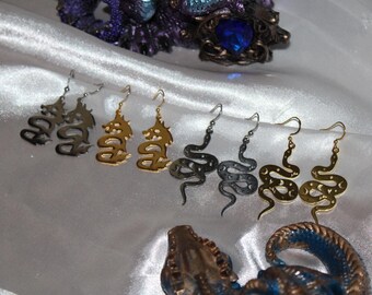 Fantasy-Kollektion: Schlangen-/Drachen-Ohrringe, Charm, Edelstahl, Silber oder Gold, handgefertigt