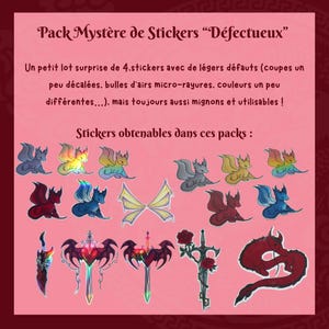 Pack Mystère Stickers Fantasy Défectueux - Dragons, épée, magie, Ailes – Lot de 4 stickers aléatoire - Mystery bag