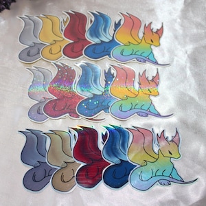 Sticker Dragon Holographique – Rouge, Gris, Jaune, Bleu, Rainbow – Autocollant Brillant Imperméable – Décoration PC, Cahier, Gourde, Cadeau