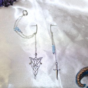 Manchette d'oreilles avec faux piercing "Arwen" - Boucles d'oreilles - Elfique - perle - bleu - fantastique - punk - goth - LOTR - elfe