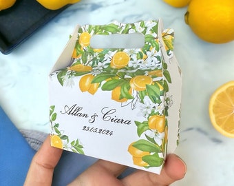 CUSTOM DESIGN LEMON details Lunch box -gable box - favor box - wedding favor box- baby shower box- baptism box- bridesmaid box- paper bag