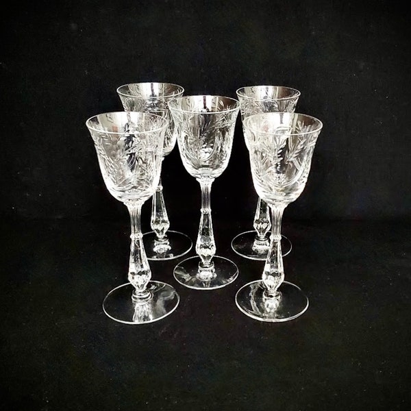 Tiffin Franciscan Set Of 5 Crystal Cordial Sherry Glass, Vintage American Glassware, Excellent Condition