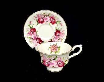 Paragon Pink Orchid Floral Teacup, English Fine Bone China Footed Cup and Saucer, Excellent Condition