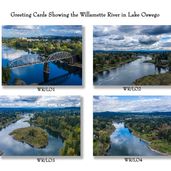 Greeting cards with drone photos of the Willamette River in Lake Oswego, with 100% of gross proceeds donated