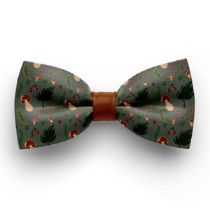 Forest mushroom pattern bow tie for adult, custom hand made