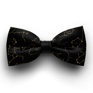 Constellations black gold pattern bow tie for adult, custom hand made