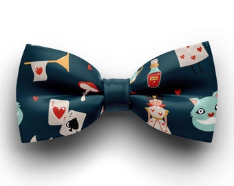 Wonderland pattern bow tie for adult, custom hand made