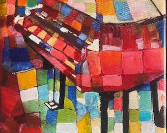 Abstract piano mosaic original oil painting 6”x8” (15x20cm) on canvas colorful piano original unique artwork